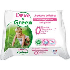 Love & Green Toilet Wipes Limpeza sem Perfume Hipoalergênico 0% 55 peças
