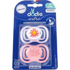 Dodie Extra Chupeta Anatómica +6M F2 Natural Rosa 2 Unidades