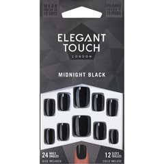 Elegant Touch Core Colour Nails With Glue Squoval Midnight Black 24uds