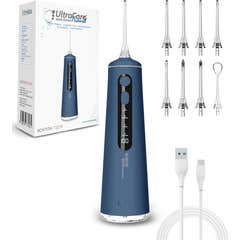 Irrigador Dental ULTRA CARE Sem Fio Portátil Profissional - 8 Pontas - 4 Modos, IPX7 Azul