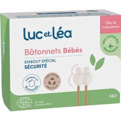 Luc et Léa Bastões de Algodão Bebé Bio 60 Unidades