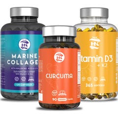 HN Pack Vitamina D3 365 caps + Colagénio 120 caps + Curcuma 90 caps