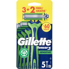 Gillette Sensor3 Sensitive Lâmina Barbear Descartável 5 Unidades
