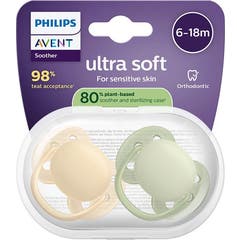 Philips Avent Ultra Soft Chupeta Eco 6-18M Beig Green 2 Unidades