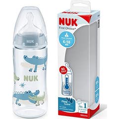 Nuk First Choice Biberão Tetina Silic 6-18m 300ml Azul 1 Unidade