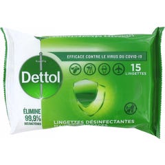 Dettol Toalhetes Desinfectantes de Mão e Superfície 15 Unidades Originais