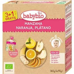 BabyBio Puré Manzana Naranja Plátano Bio 4x90g