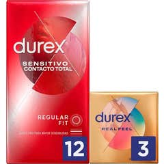 Durex ™ Sensitive 12uds de contato total + Durex ™ Real Feel 3uds Durex ™ Sensitive 12uds de contato total + Durex ™ Real Feel 3uds
