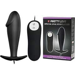 Bonito Amor Plug Anal Silicone Forma do Pénis e 12 Modos de Vibração Preto 1ud