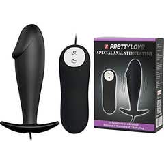 Bonito Amor Plug Anal Silicone Forma do Pénis e 12 Modos de Vibração Preto 1ud