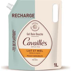 Cavaillès Gel de Banho Duche Leite Mel Peles Sensíveis Recarga 1000 ml
