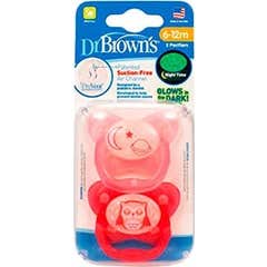 Dr Brown's Chupete Silicona Nocturno 6-18Meses Rosa 2uds
