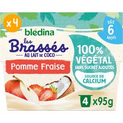 Bledina Les Brasses Leite Coco 100 Vegetal Maçã e Morango 4x95 g