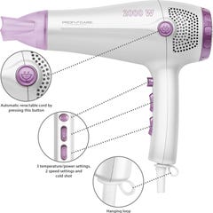 Proficare HTD 3020 - Secador de cabelo profissional branco 2000W