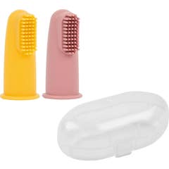 Nattou Pack Escovas de Dentes Silicone Rosa/Amarelo + Estojo