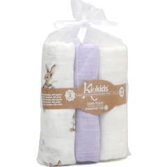 Kiokids Set Musselinas Coelhinhos Lavanda Branco 70x70 cm