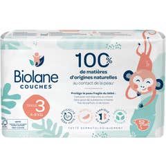 Biolane Fraldas Naturais para Bebés Tamanho 3 4-9kg 52 Unidades