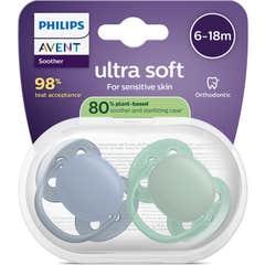 Philips Avent Ultra Soft Chupeta Eco 6-18M Green Blue 2 Unidades