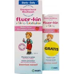 Flúor-Kin Infantil Pack menta elixir bucal 500ml + creme dental de morango 50ml