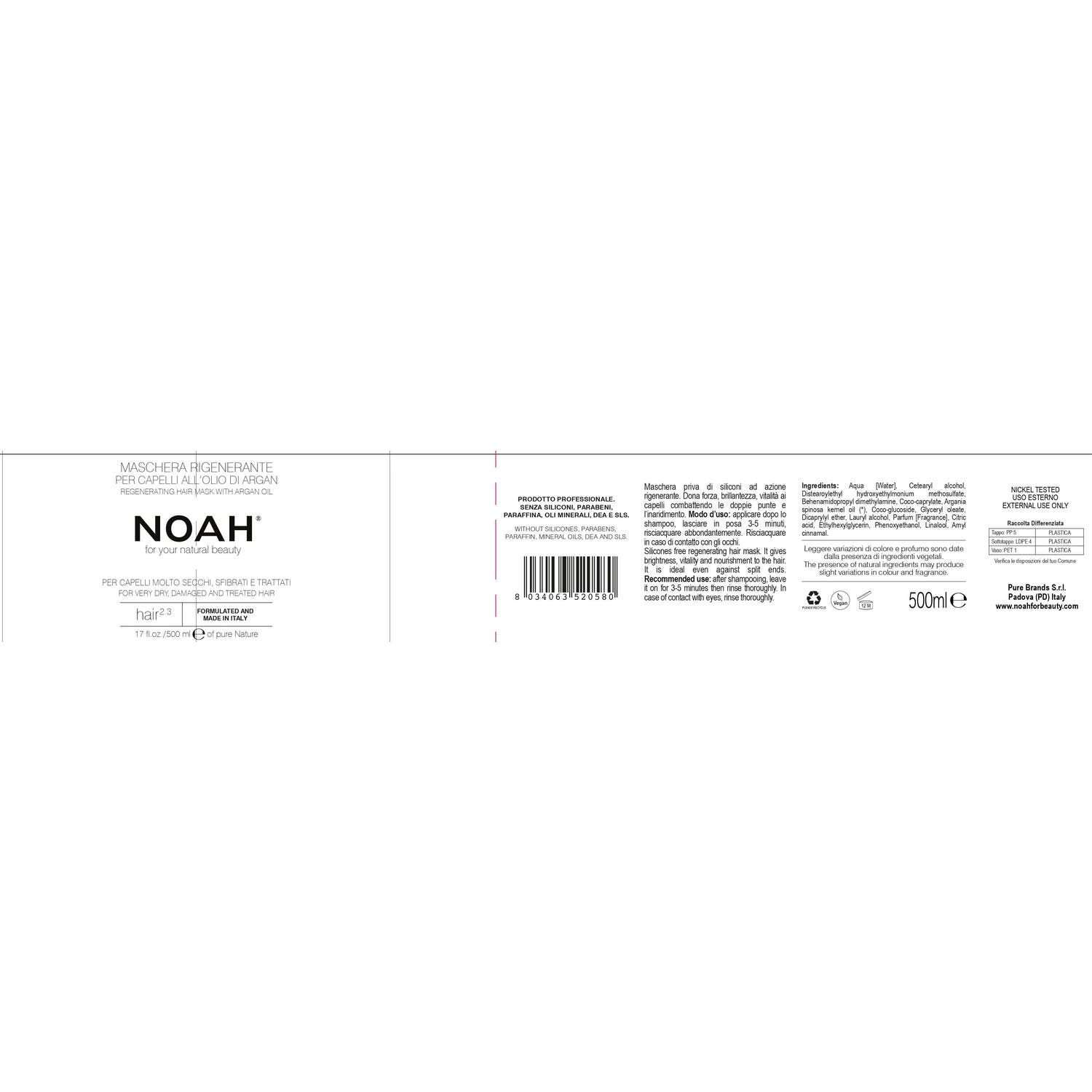 Noah Mascarilla Regeneradora Aceite De ArgáN Hair 2.3 500Ml-image