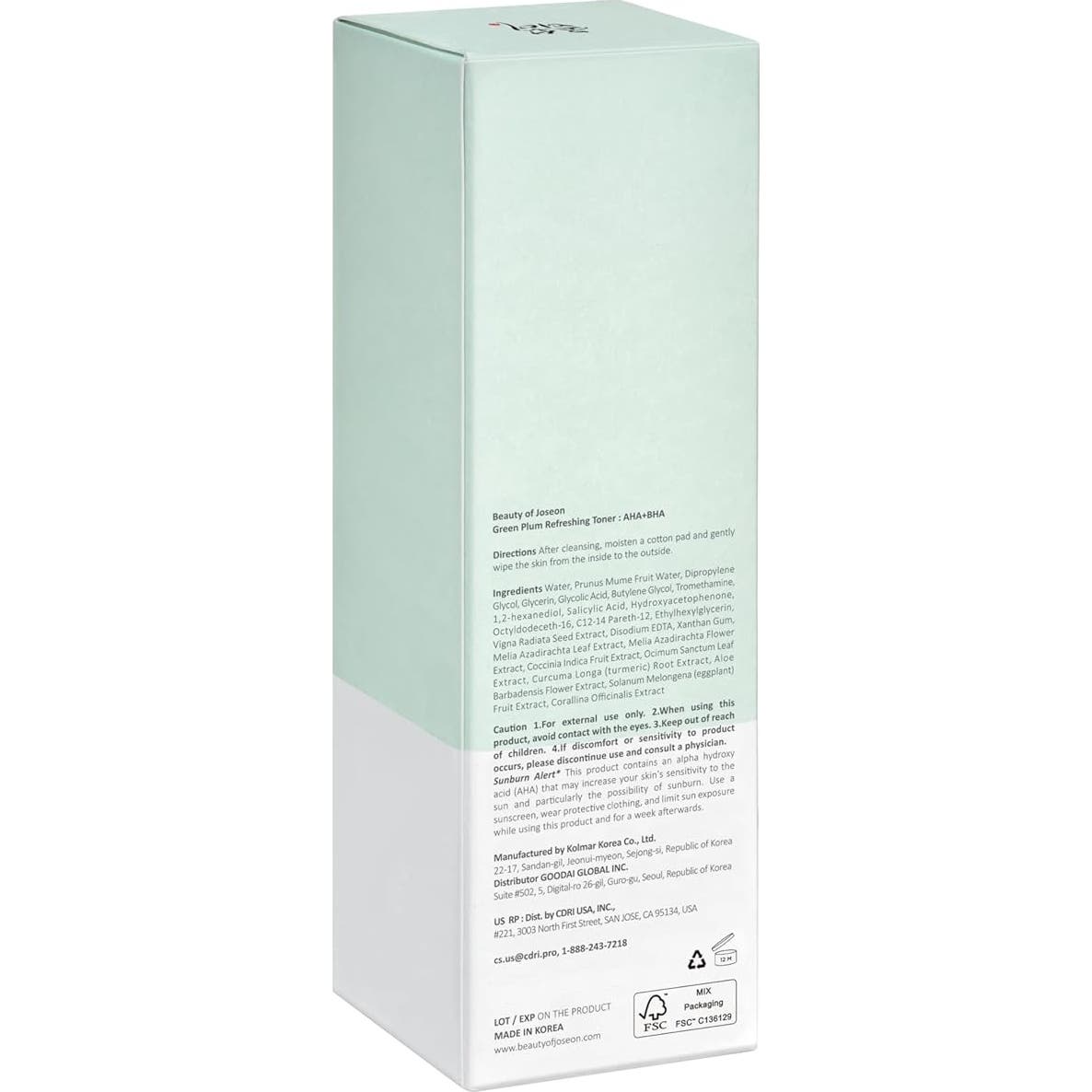 Beauty of Joseon Green Plum Refreshing Toner AHA + BHA 100Ml-image