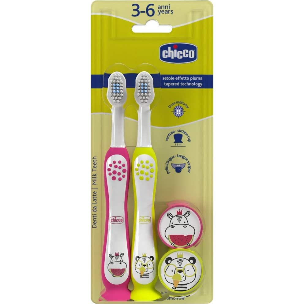 Chicco Cepillo Dental Rosa Amarillo 3-6 AñOs 2Uds-image