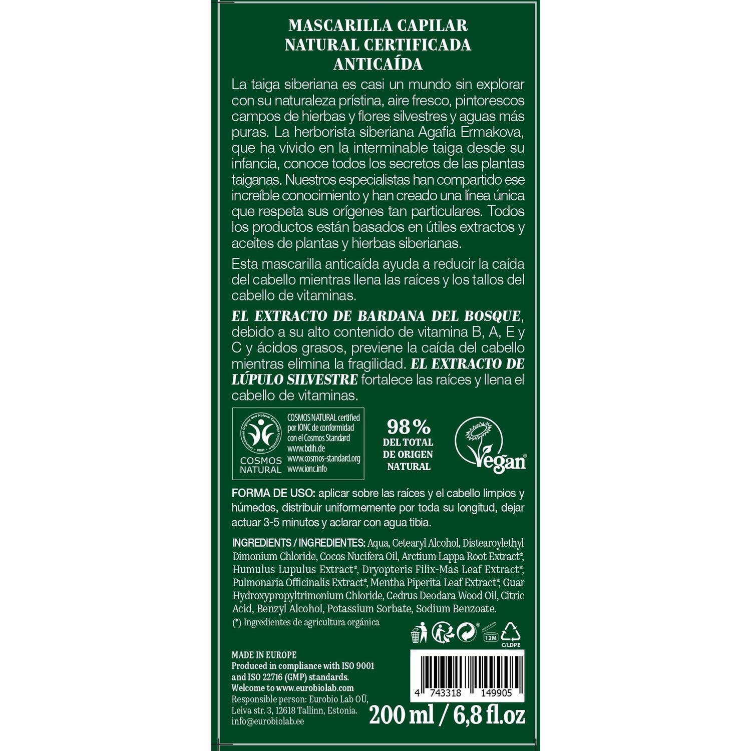 Green Agafia Mascarilla Capilar Natural AnticaíDa 200Ml-image