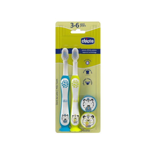 Chicco Pack Escova Dentes 3-6 Anos Azul/Verde 2 Unidades