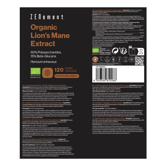 Zenement Organic Lions Mane Extract 120comp