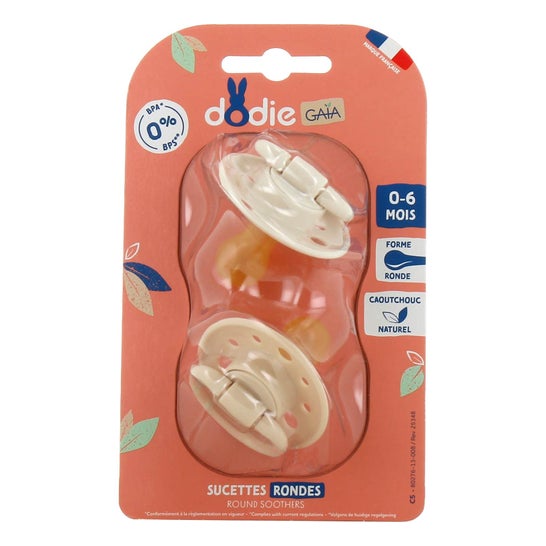Dodie Gaia Conjunto de chupetas redondas de borracha de areia 0-6m 2 peças