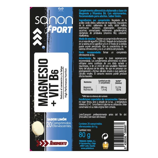 Sanon Sport Magnésio + Vitamina B6 Limão 20comp