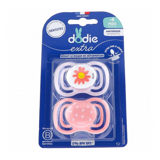 Dodie Extra Chupeta Anatómica +6M F2 Natural Rosa 2 Unidades