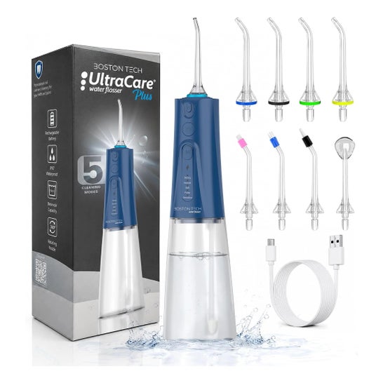 Irrigador Dental Portátil Aquapik UltraCare Plus 8 Pontas 5 Modos 300 ml (Azul)