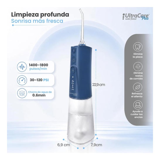 Irrigador Dental Portátil Aquapik UltraCare Plus 8 Pontas 5 Modos 300 ml (Azul)