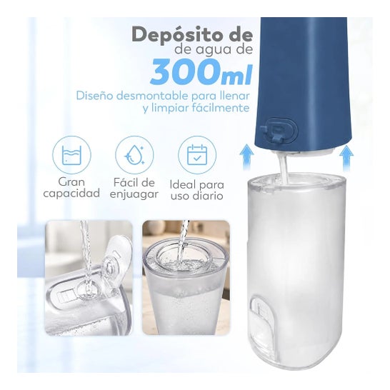 Irrigador Dental Portátil Aquapik UltraCare Plus 8 Pontas 5 Modos 300 ml (Azul)