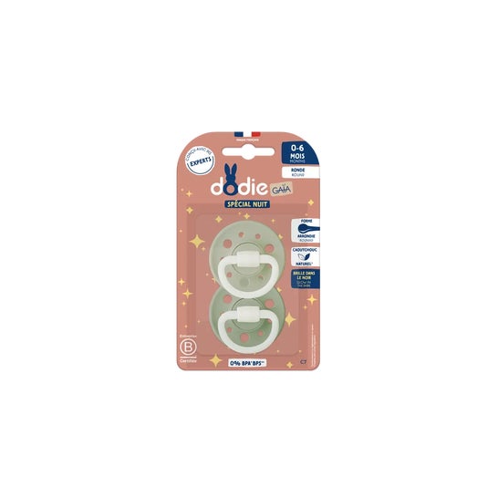 Dodie Gaïa Especial Noite Chupeta Redonda 0-6M C7 Verde 2 Unidades