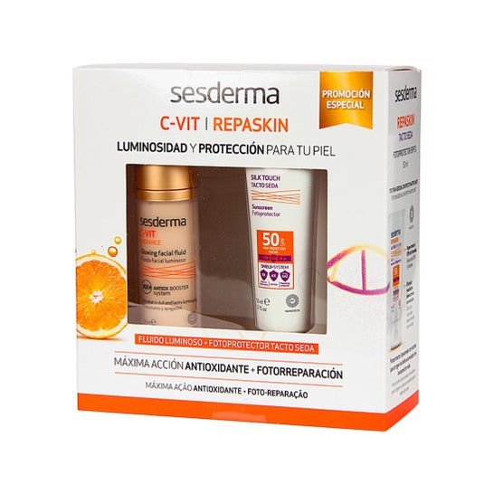 Sesderma C-vit Caixa de Fluido Luminoso 50ml + Repaskin Silk Touch SPF50+ 50ml