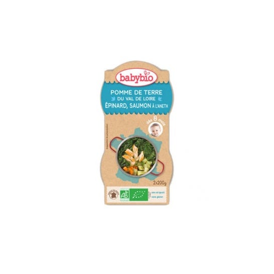 Babybio Spinach Salmon Menu Organic 8 meses 200g lote de 2 tigelas
