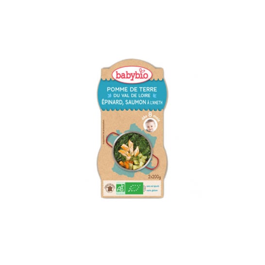Babybio Spinach Salmon Menu Organic 8 meses 200g lote de 2 tigelas