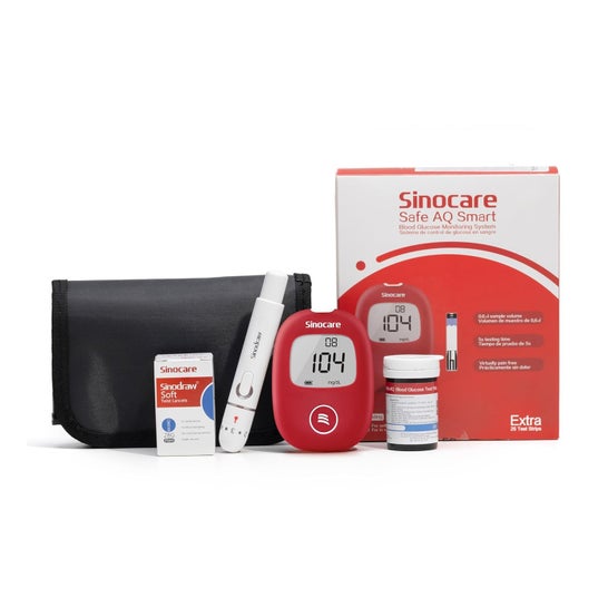 Sinocare Safe Aq Smart Kit 25 + 25 + Glicosímetro + Saco
