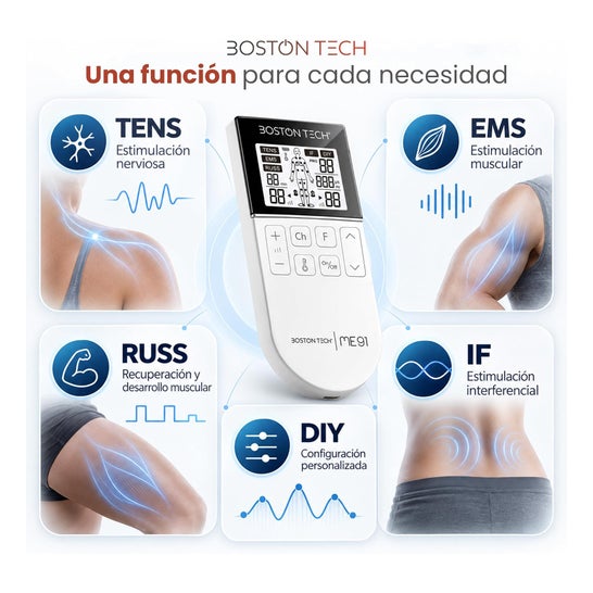 Boston Tech Eletroestimulador TENS EMS 5em1 Recarregável Azul