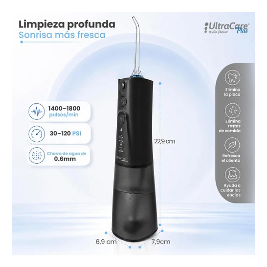 Irrigador Dental Portátil Aquapik UltraCare Plus 8 Pontas 5 Modos 300 ml (Negrol)