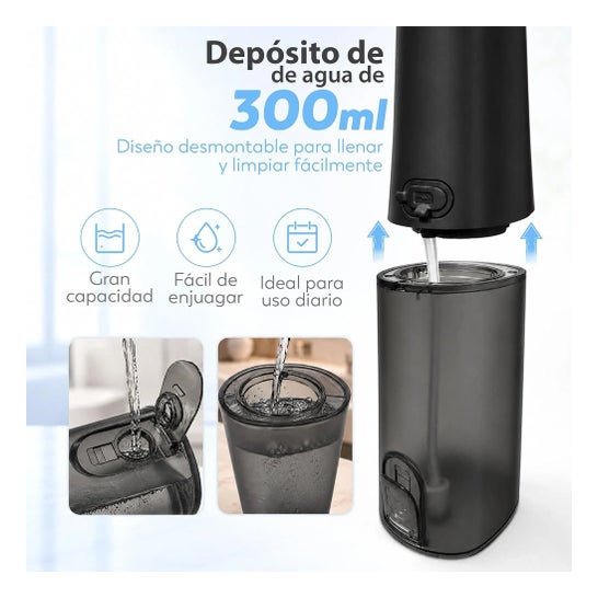 Irrigador Dental Portátil Aquapik UltraCare Plus 8 Pontas 5 Modos 300 ml (Negrol)