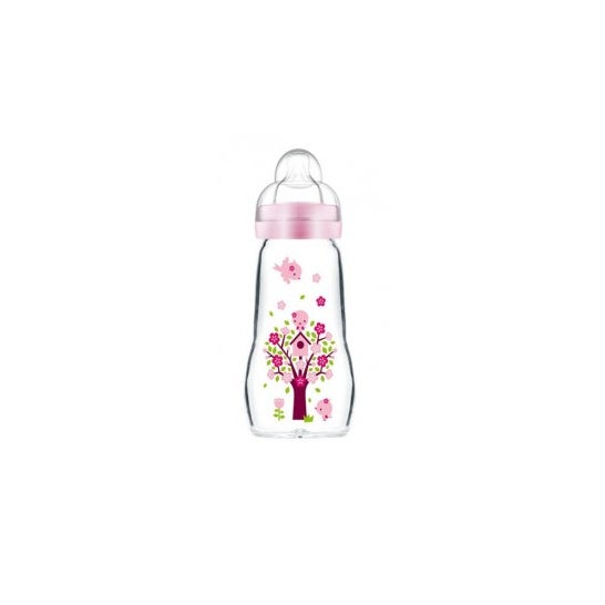 Mamãe Garrafa de vidro rosa 2 meses e + Dbit 2 Garrafa 260 Ml