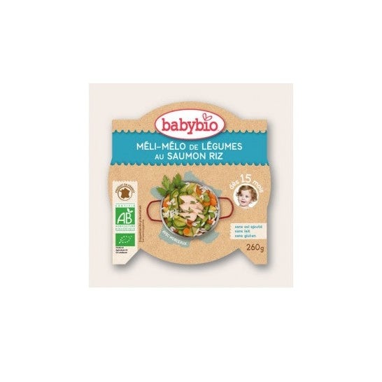 Babybio Organic Mini Dish Mli Mlo de Legumes com Arroz de Salmão em 15 meses 260g