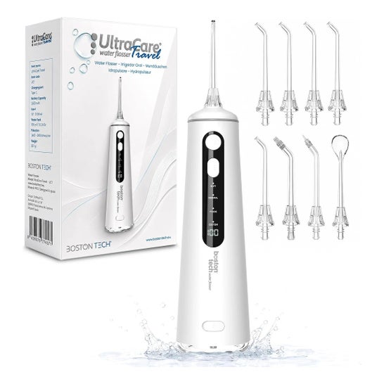 Irrigador Dental ULTRA CARE Sem Fio Portátil Profissional - 8 Pontas - 4 Modos, IPX7 Branco