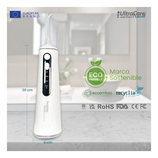 Irrigador Dental ULTRA CARE Sem Fio Portátil Profissional - 8 Pontas - 4 Modos, IPX7 Branco