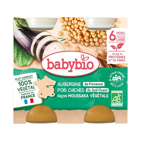 BabyBio Berinjela Grão-de-bico Moussaka Vegetal 6M+ Bio 2x200 g