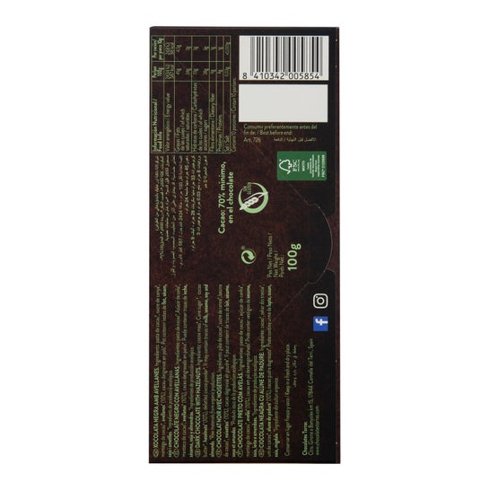 Torras Preto Choco 70% Avelã Cacau 100g