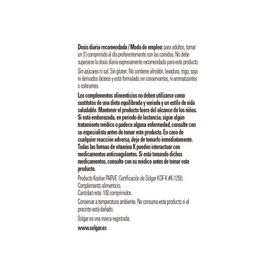 Solgar Vitamina K1 100 Mcg 100 Comp